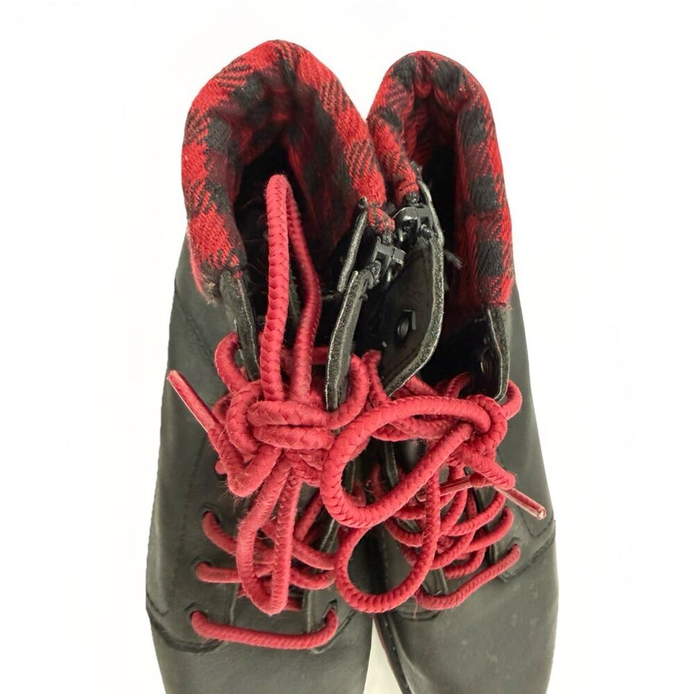Timberland Womens Leather Boots Size 8.5 Black Plaid Red Laces Waterproof Zip - Picture 5 of 13